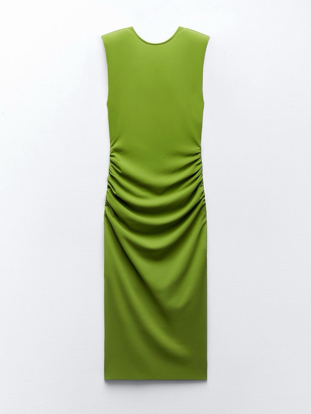 NWT Zara Sleeveless Green V-Back Midi Dress SZ L has lots of stretch